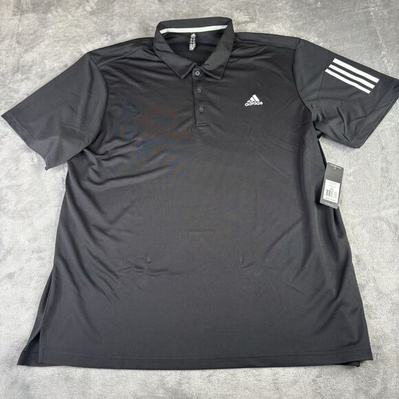 Adidas Golf Polo Mens 2XL 3 Stripe Short Sleeve Shirt Black ADVR0822 New $65‎ - Picture 1 of 11